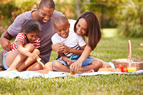 Family Having Picnic In Garden Together